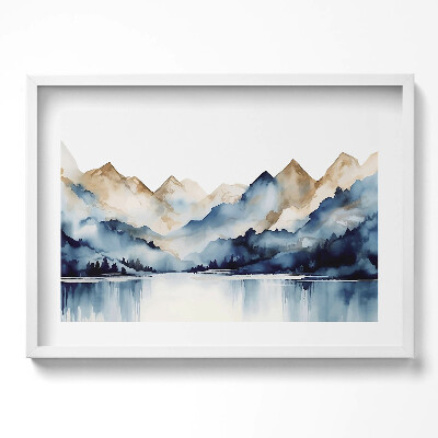 Tablou living cu rama excepţional Peisaj în acuarelă cu munți și lacuri