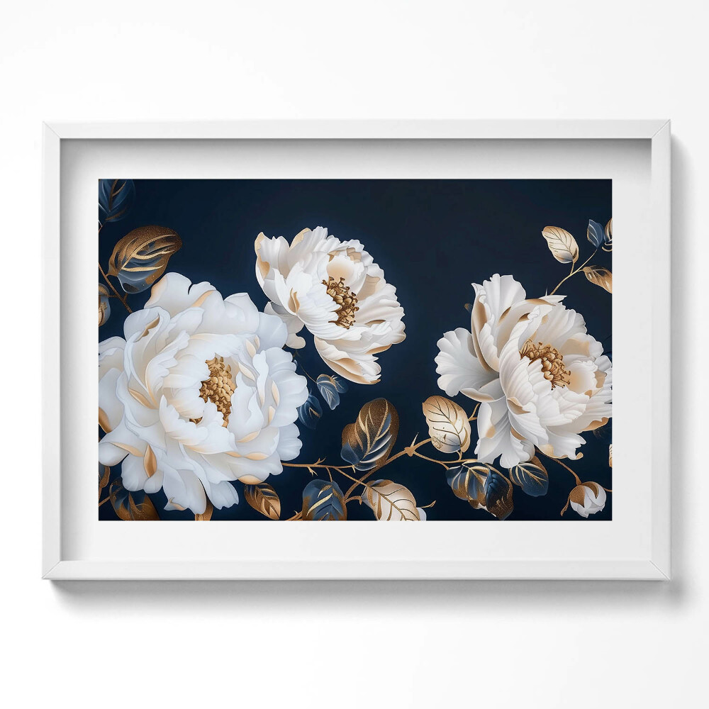 Tablou rama excepţional Flori albe frumoase într-un stil glamour