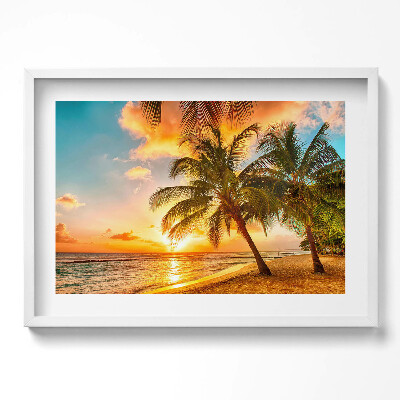 Tablou rama excepţional Palmier pe plajă la apus