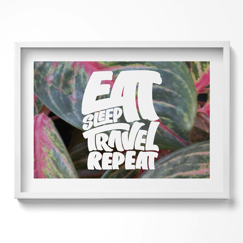 Tablou living cu rama excepţional Inscripție inspirată «Mănâncă, dormi, călătorește, repetă»