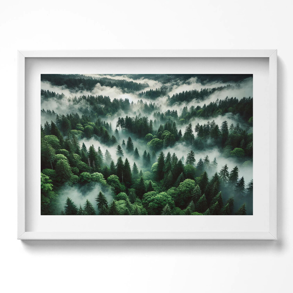 Tablou living cu rama excepţional Peisaj de ceață de dimineață în pădure