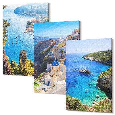 Tablou 3 piese Vederi grecești la malul mării și orașul Santorini Oia