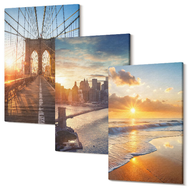 Tablou canvas set triptic Poduri și apusuri în peisajul urban