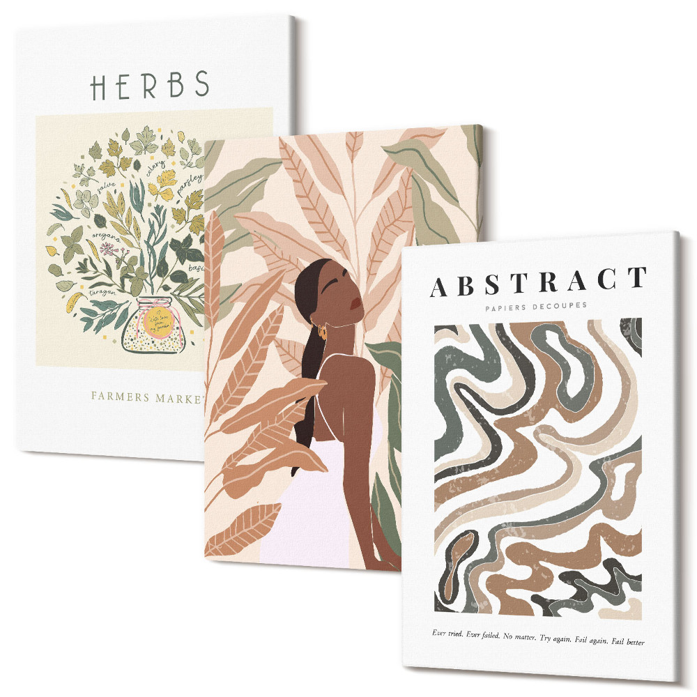 Tablou canvas set triptic Afișe minimaliste cu estetică boho pastel