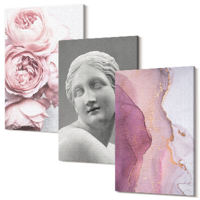 Set tablouri canvas triptic Bujori romantici sculptură a unei femei abstracte