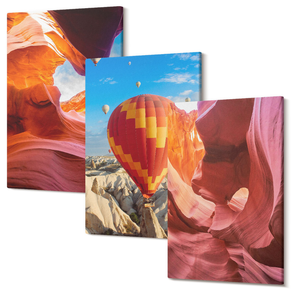 Tablou 3 piese Peisaje de chei deșertului și zbor cu balonul