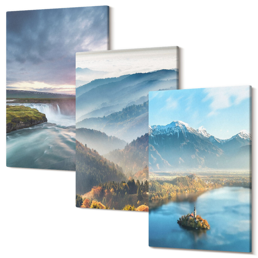 Tablou canvas set triptic Peisaje montane pitorești și cascade în natură
