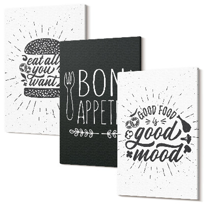 Tablou canvas set triptic Grafică cu alimente și sloganuri culinare