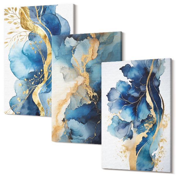 Tablou canvas set triptic Modele abstracte albastre cu accente delicate