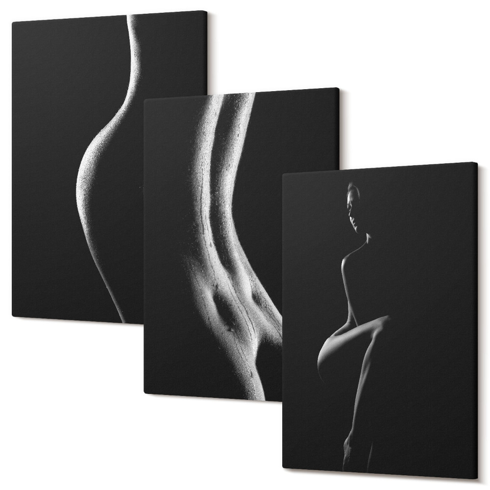 Tablou 3 piese Siluete feminine alb-negru erotice