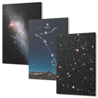 Tablou canvas set triptic Peisaje spațiale cu constelația Pești și galaxii