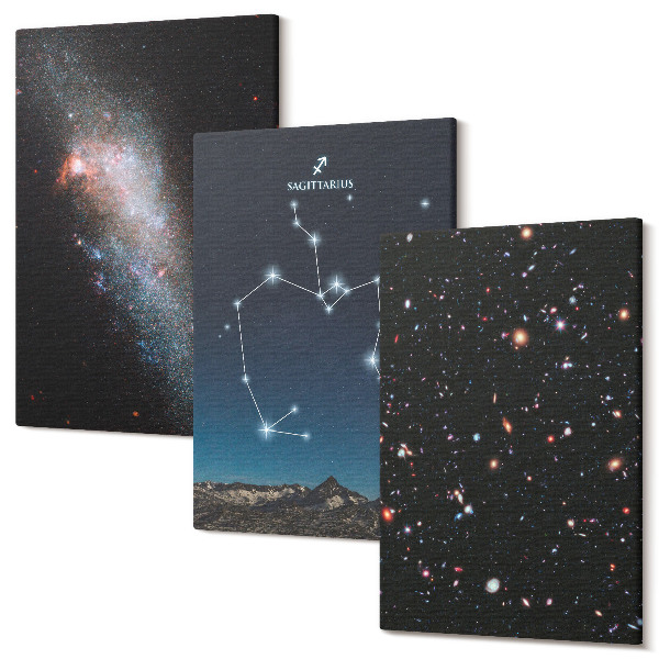 Tablou 3 piese Galaxii, constelații și semn zodiacal Săgetător