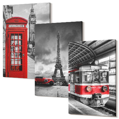 Tablou canvas set triptic Orașe emblematice Londra Paris și transportul feroviar