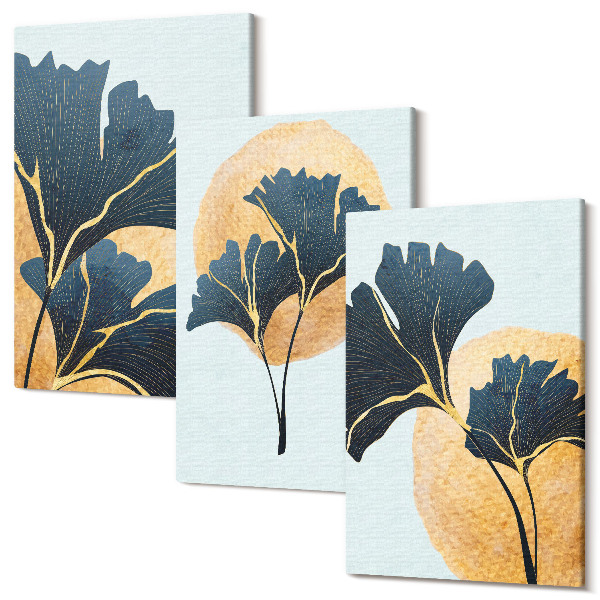 Tablou canvas set triptic Frunze estetice de ginkgo pe un fundal deschis