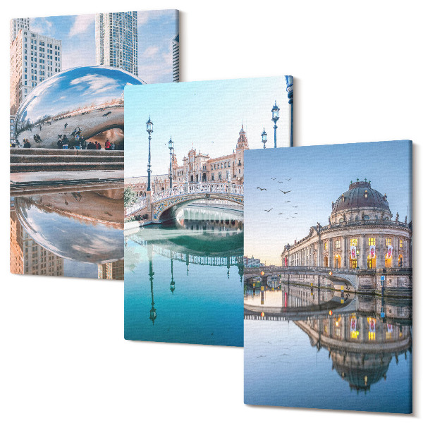 Set tablouri canvas triptic Arhitectura orașului reflectată în apă