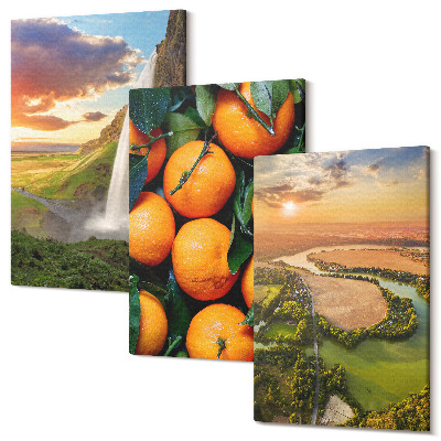 Tablou 3 piese Cascada Portocale de munte Peisaj italian cu apus