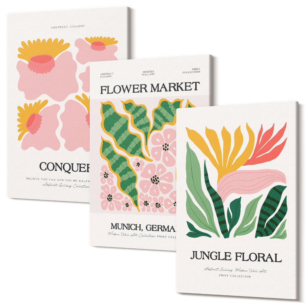 Tablou canvas set triptic Postere cu flori și frunze într-un stil modern