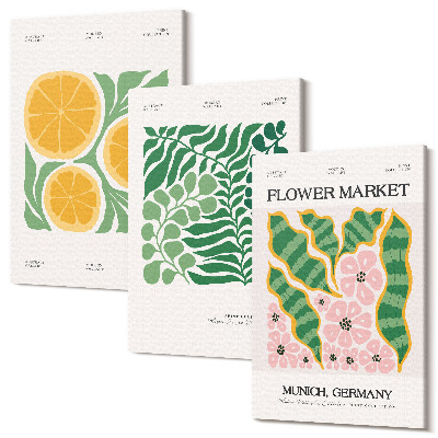 Tablou canvas set triptic Afișe cu motive de fructe și plante în culori pastelate