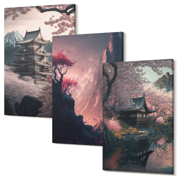 Tablou canvas set triptic Peisaje fantastice din Japonia peisaje montane