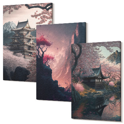 Tablou canvas set triptic Peisaje fantastice din Japonia peisaje montane