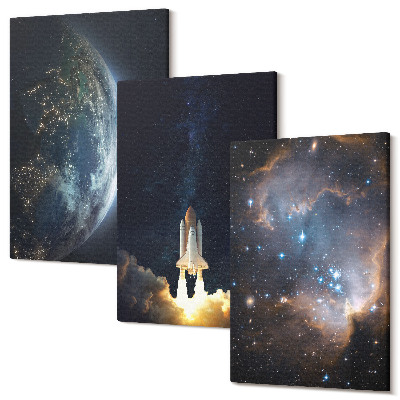Tablou 3 piese Spațiu Pământ rachetă galaxie cer stele