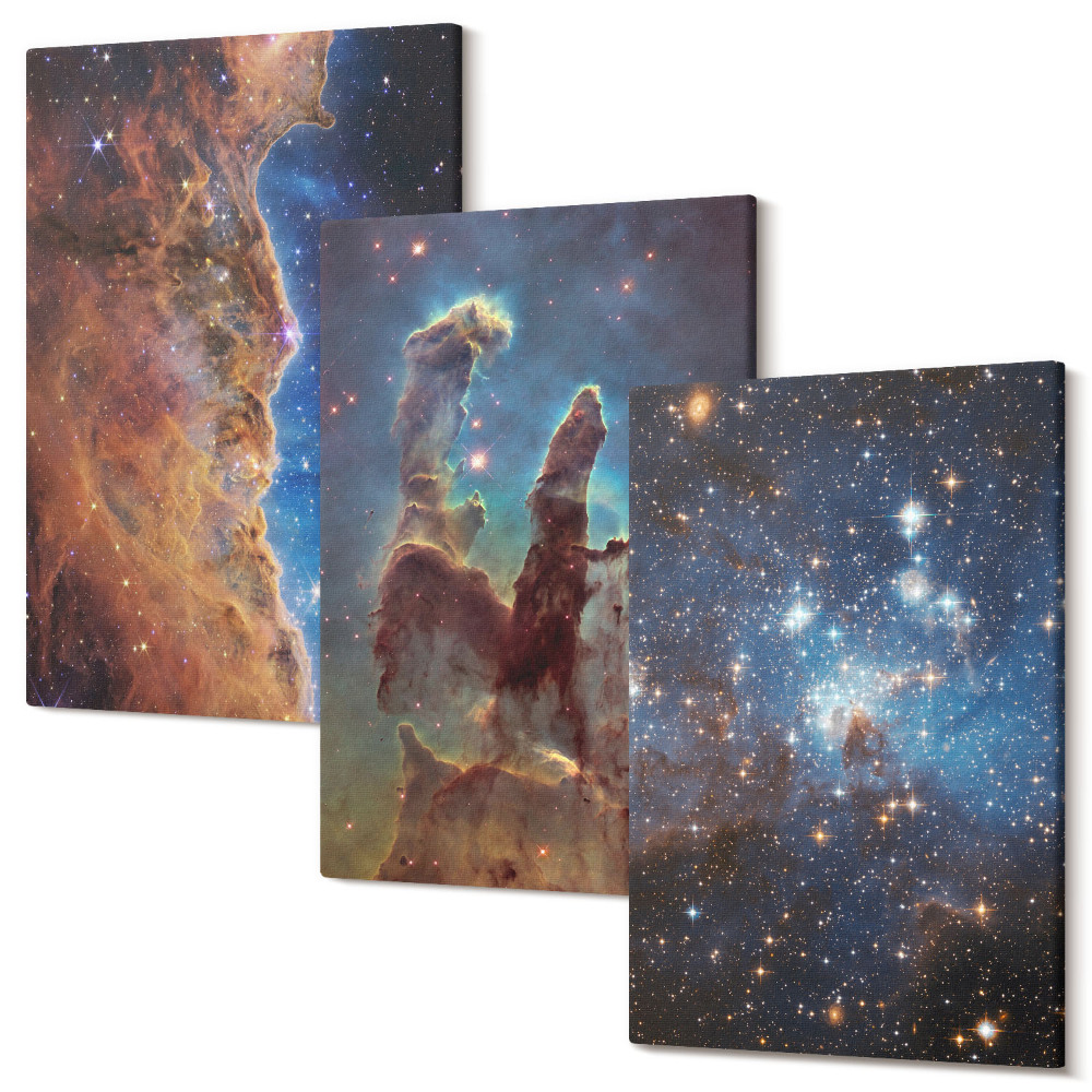 Tablou 3 piese Peisaje spațiale cu galaxii și nebuloase