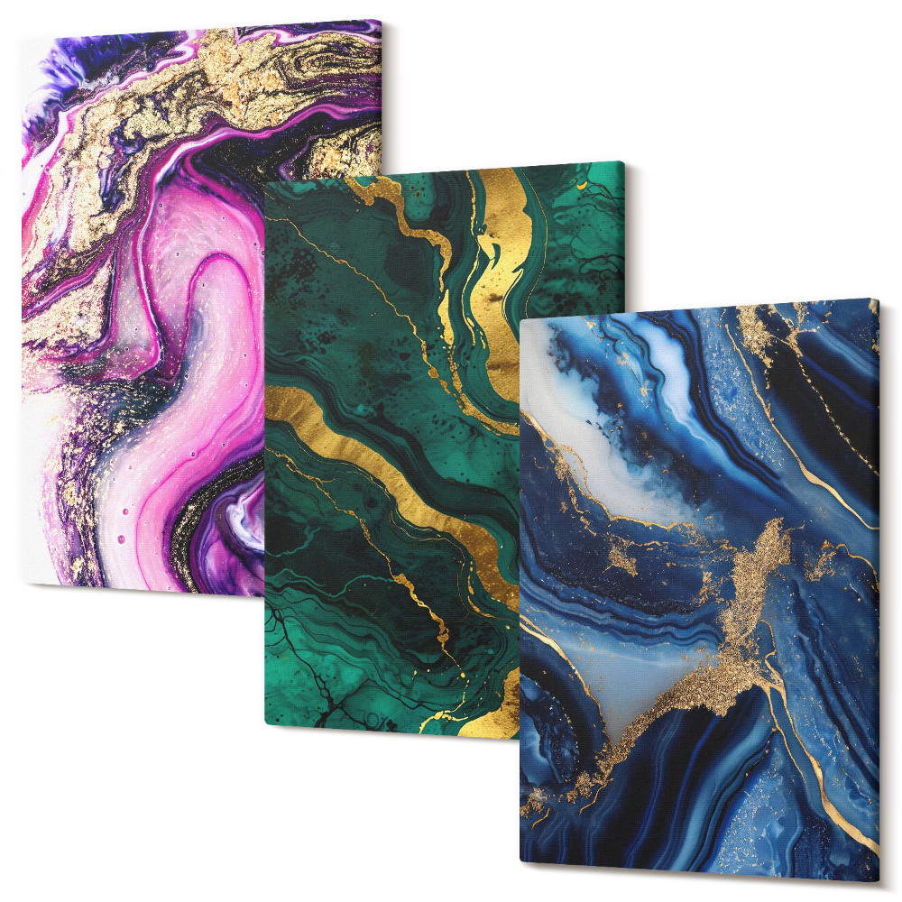 Tablou canvas set triptic Modele abstracte în nuanțe de roz, verde și albastru