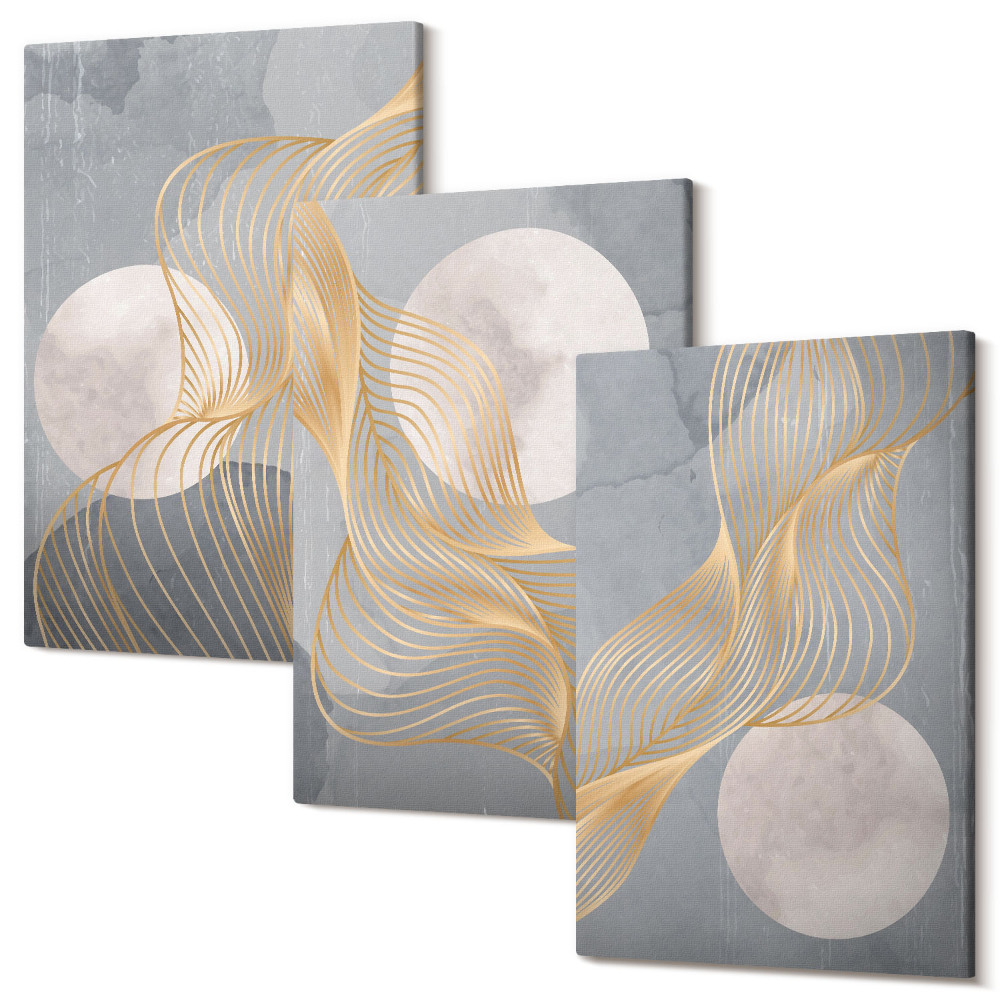 Tablou canvas set triptic Modele abstracte cu valuri și cercuri pe un fundal gri