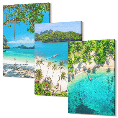 Set tablouri canvas triptic Plaje tropicale cu palmieri și ape cristaline