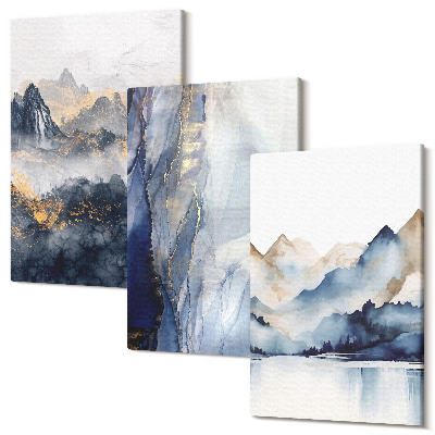 Tablou canvas set triptic Peisaje montane cu tonuri de albastru si gri