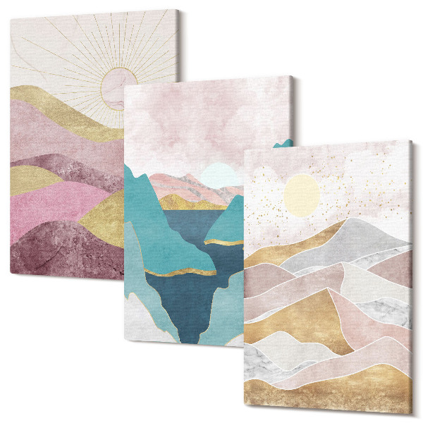 Set tablouri canvas triptic Peisaje abstracte cu munți și soare