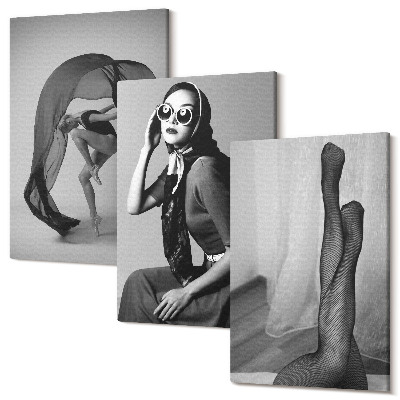 Tablou 3 piese Portrete alb-negru elegante ale femeilor în ipostaze elegante
