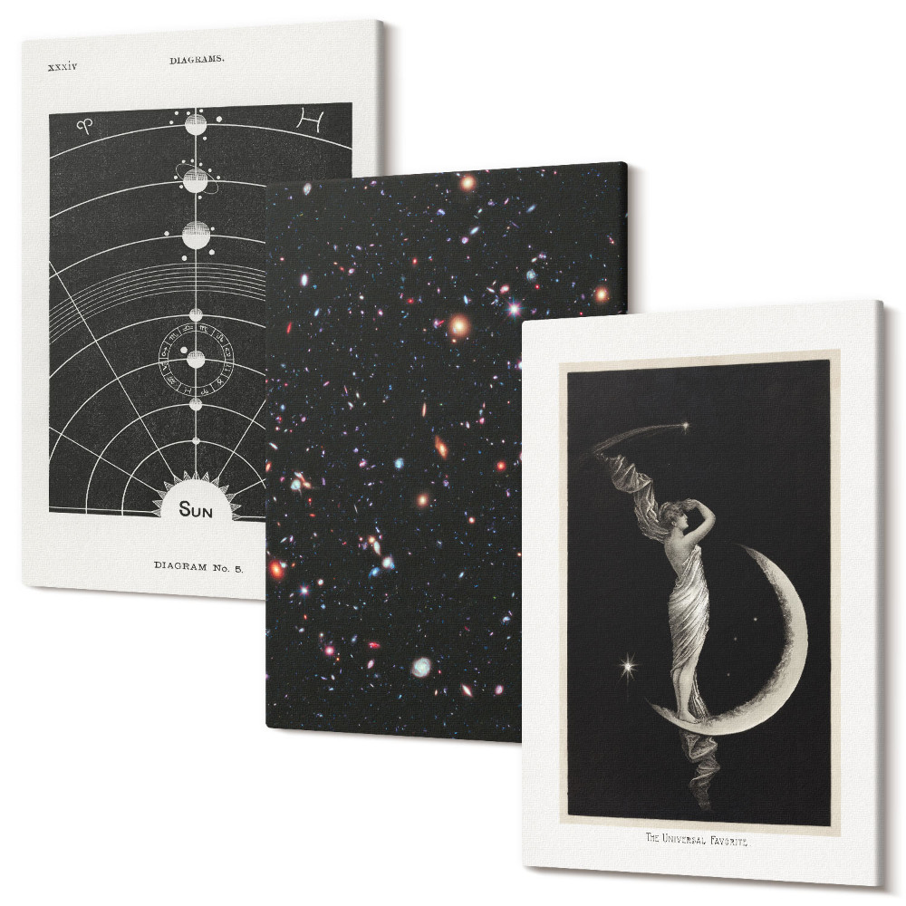 Set tablouri canvas triptic Figura de noapte galaxie a sistemului solar pe lună