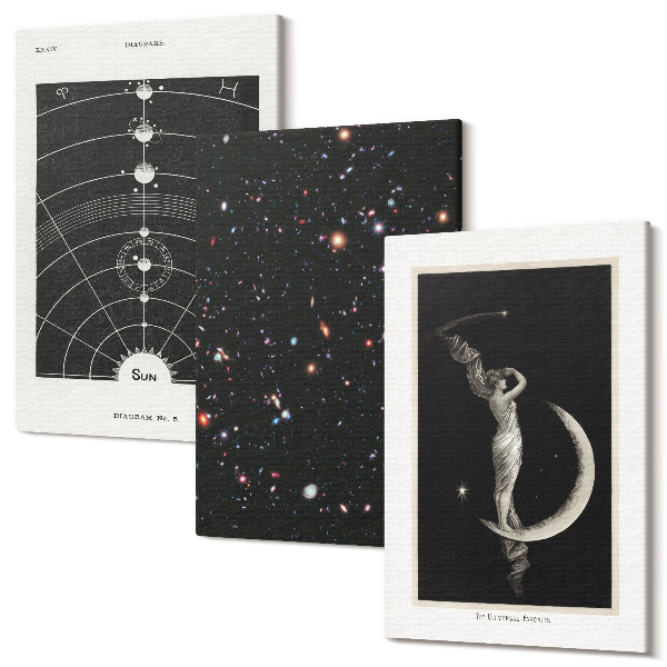 Set tablouri canvas triptic Figura de noapte galaxie a sistemului solar pe lună