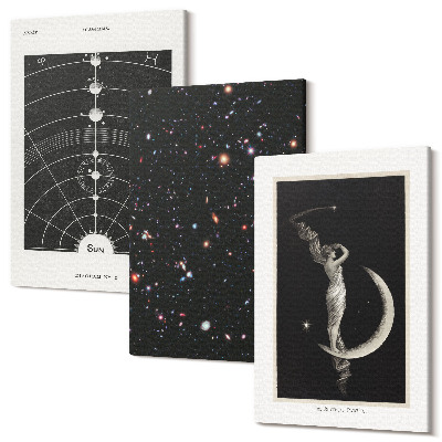 Set tablouri canvas triptic Figura de noapte galaxie a sistemului solar pe lună