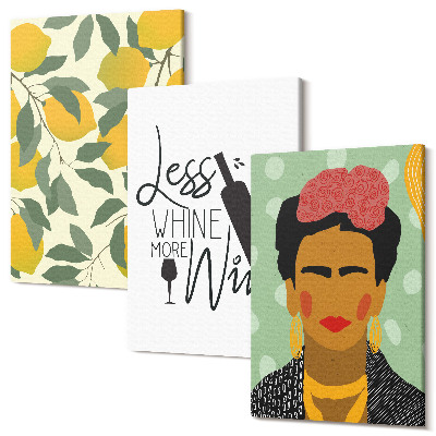 Tablou canvas set triptic Sloganul Lemons despre portretul vinului al Fridei Kahlo