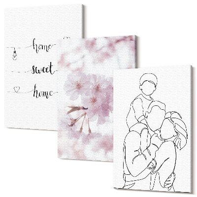 Set tablouri canvas triptic Flori și familie într-un design minimalist