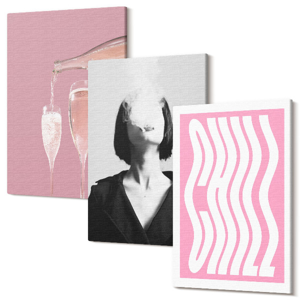 Set tablouri canvas triptic Portret elegant al unei femei în șampanie relaxantă