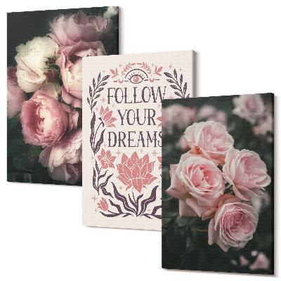 Tablou canvas set triptic Trandafiri de epocă cu inscripția despre vise