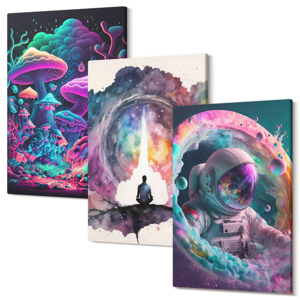 Tablou 3 piese Ilustrații colorate în stil de artă fantastică