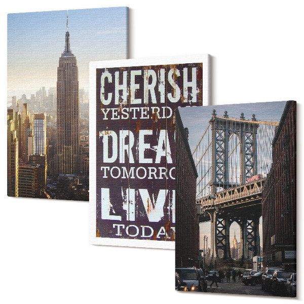Tablou 3 piese Peisaje din New York cu un citat inspirator