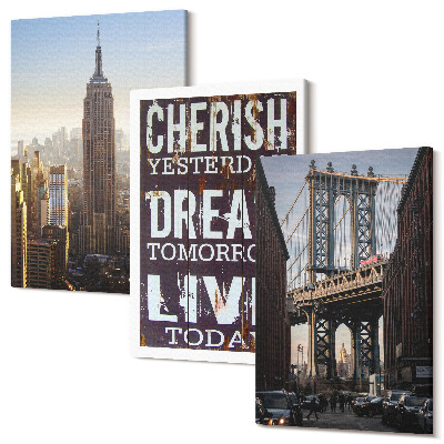 Tablou 3 piese Peisaje din New York cu un citat inspirator