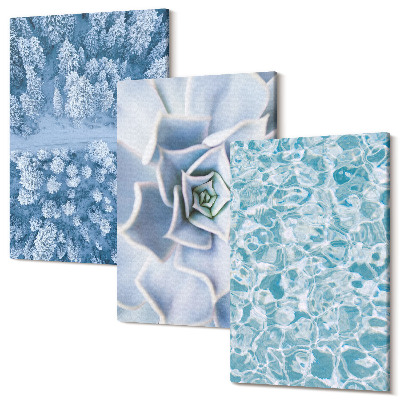 Tablou canvas set triptic Iarnă pădure floare albastră suprafața apei albastre