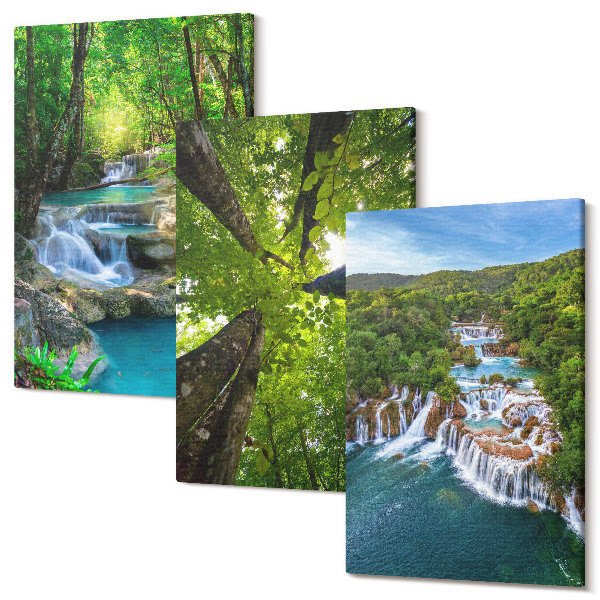 Tablou canvas set triptic Cascade într-o pădure verde cu apă limpede