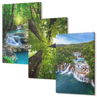 Tablou canvas set triptic Cascade într-o pădure verde cu apă limpede