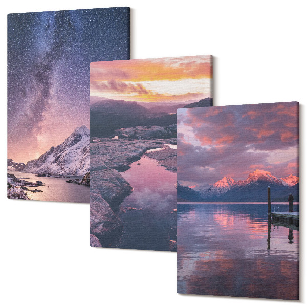 Set tablouri canvas triptic Munți și apă în peisaje naturale frumoase