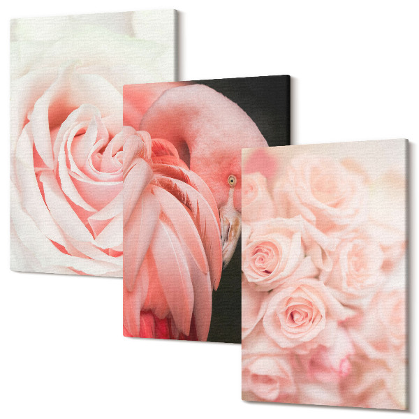 Tablou canvas set triptic Roz pastel și flamingo în nuanțe delicate