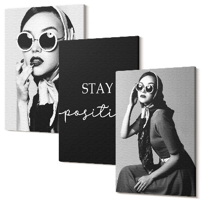 Tablou 3 piese Portrete elegante ale femeilor cu ochelari de soare