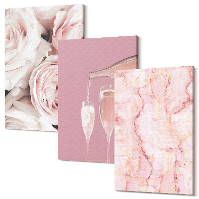 Tablou 3 piese Trandafiri de șampanie și un fundal de marmură pastel