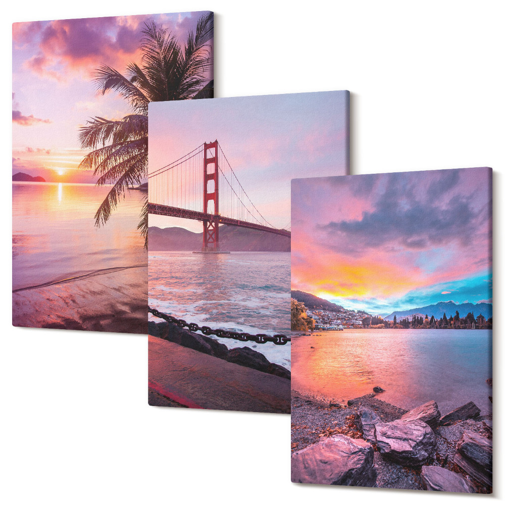 Set tablouri canvas triptic Apusuri peste pod și peisaj acvatic